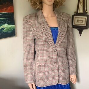 Pendleton Tan, Red and Black Plaid Wool Blazer 10 EUC